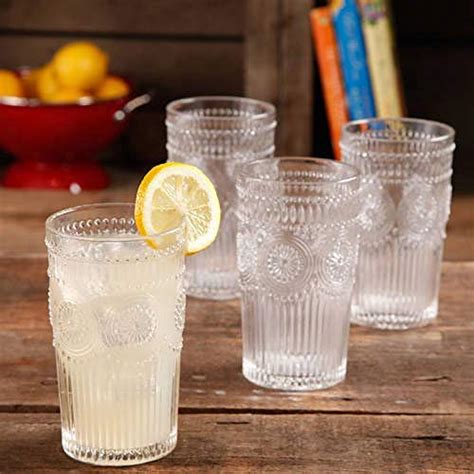 The Pioneer Woman Adeline 16 Ounce Emboss Glass Tumblers Set Of 4 Clear Pricepulse