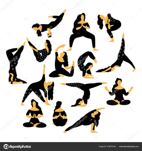 Set Vector Silhouettes Woman Doing Yoga Exercises Icons Flexible Girl Stock Vector Image By