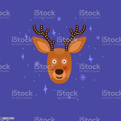 Head With Expression Of Emotions Of A Funny Deer With Antlers In