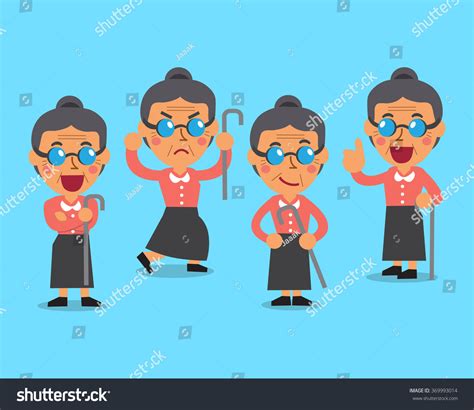 Cartoon Old Woman Character Poses Stock Vector Royalty Free 369993014