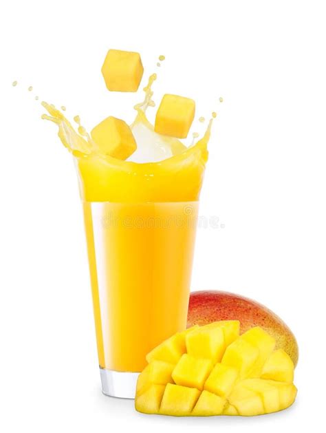 Glass Of Splashing Mango Juice Stock Photo Image Of Drop Splash