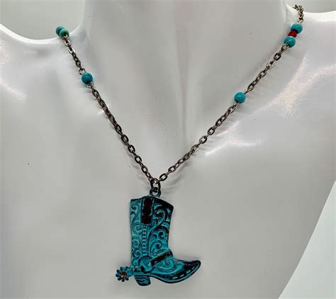Cowgirl Boot Necklace Turquoise Necklace Inch Length Etsy