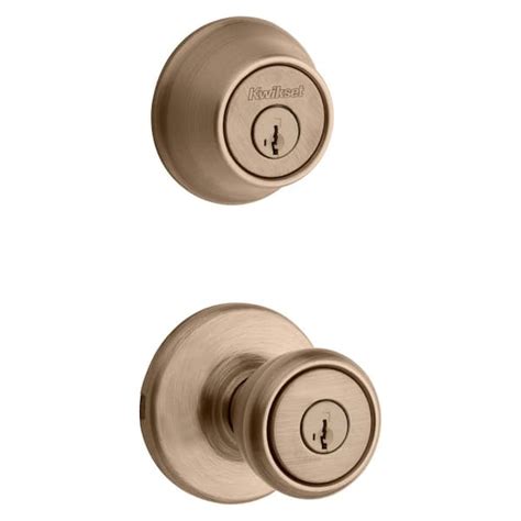 Kwikset 695 Tylo Antique Brass Keyed Entry Knob And Double Cylinder
