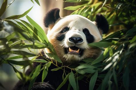 Premium Photo Giant Panda Eating Bamboo Leaves In Taipei Zoo Taiwan