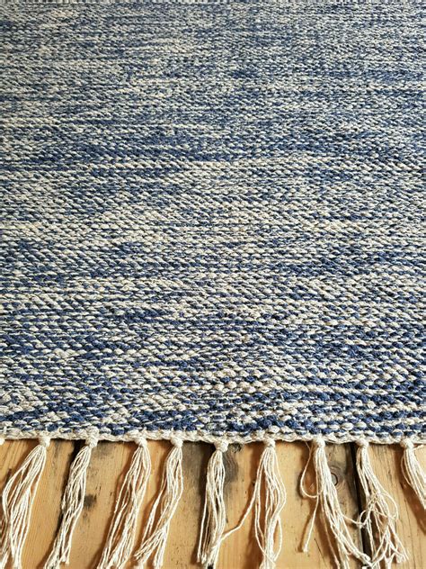Cotton Patterned Rug (Denim Blue Chunky Weave) - Rugsite