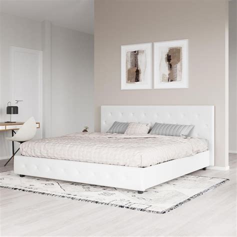 Dhp Dean Upholstered Bed King In White Faux Leather Homesquare