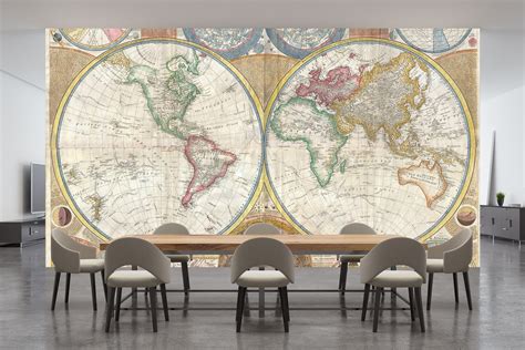 World Map Wall Mural Bedroom Wallpaper Living Room Mural Easy Etsy Uk