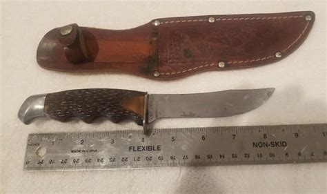 Vintage Schrade Walden 147 Fixed Blade Hunting Knife Antler Grip For