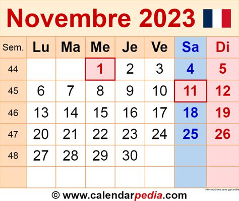 Calendrier Novembre 2023 Excel Word Et Pdf Calendarpedia