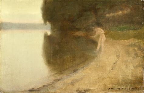 charles sprague pearce bather by lake 19th century oil nude figure in landscape by c