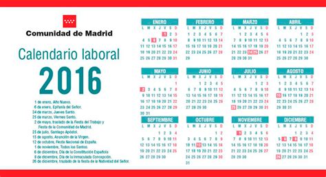 Calendario Laboral 2016 De La Comunidad De Madrid