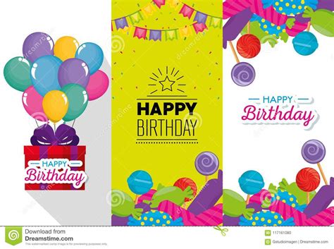 Birthday Celebration Set Icons Stock Vector Illustration Of Happy