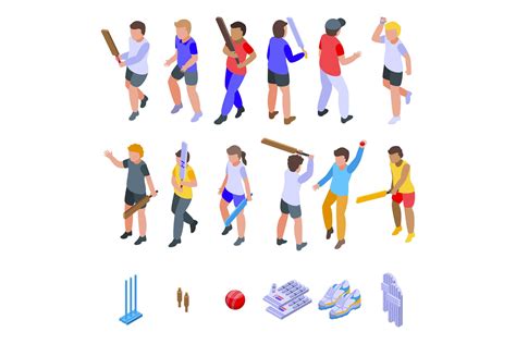 Kids Playing Cricket Icons Set Healthcare Illustrations Creative Market