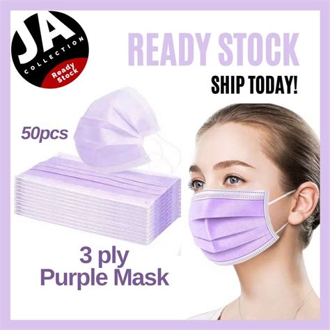 Ready Stock Light Purple Colour Mask 50pcs With Box Adult Face Mask Disposable Shopee Malaysia