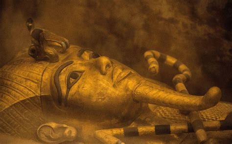 the sarcophagus of king tutankhamun displayed in his burial chamber in in the valley of the