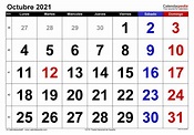 Calendario octubre 2021 en Word, Excel y PDF - Calendarpedia