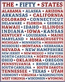 The fifty states of the United States of America in alphabetical order ...
