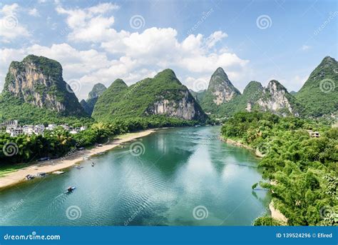 The Li River Lijiang River Among Scenic Karst Mountains China Stock