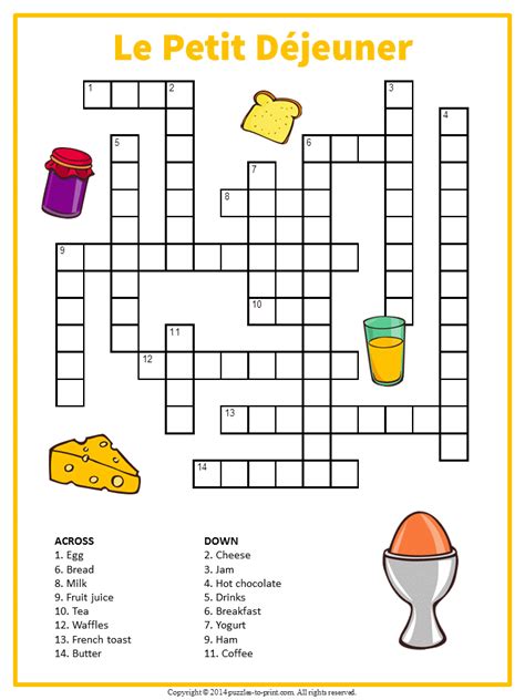 Free Printable French Breakfast Crossword French Worksheets Learn