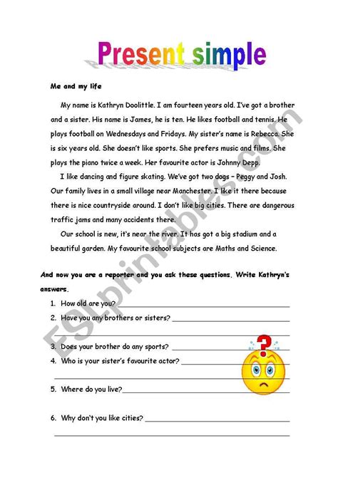 Present Simple Reading Activities Esl Worksheet By Peggy33