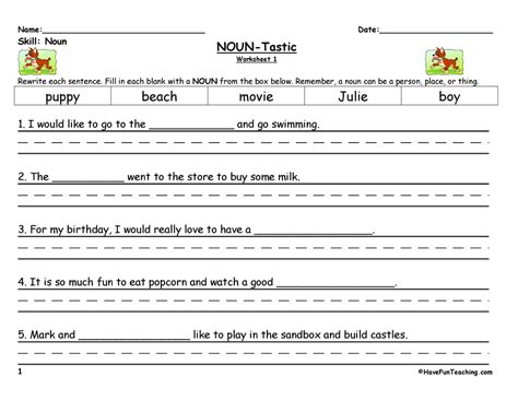 Noun Sentences Worksheet Have Fun Teaching