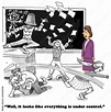 Education cartoon showing children misbehaving in class and the teacher ...