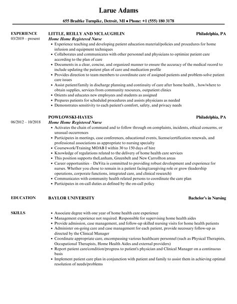 Home Home Registered Nurse Resume Samples | Velvet Jobs