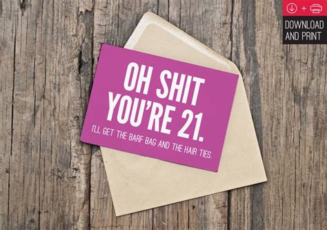 21st Birthday Card Funny Birthday Instant Download Etsy