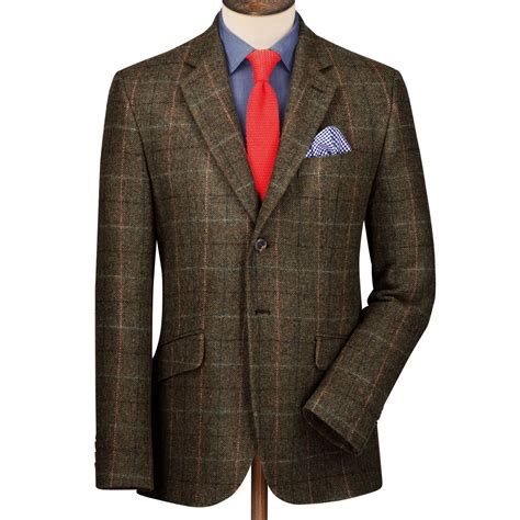 Green Check Pennine Tweed Classic Fit Jacket Mens Sport Coats