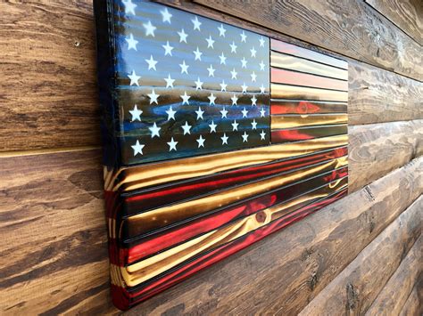 Vertical Rustic Wooden Color American Flag Wall Decor Charred Etsy