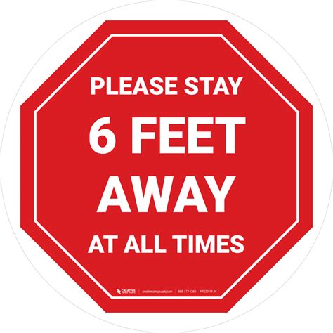 Please Stay 6 Feet Away At All Times Stop Circular Floor Sign 5s