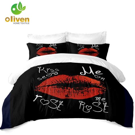girls romantic bedding set red lips duvet cover set letter print bedding valentine s day bedroom