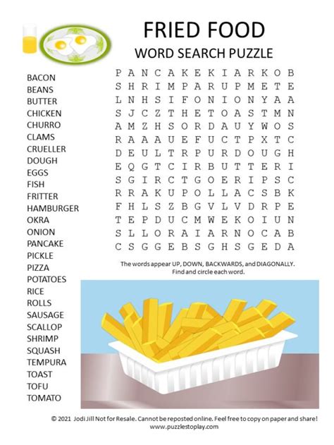 Fried Foods Word Search Puzzle Puzzles To Play