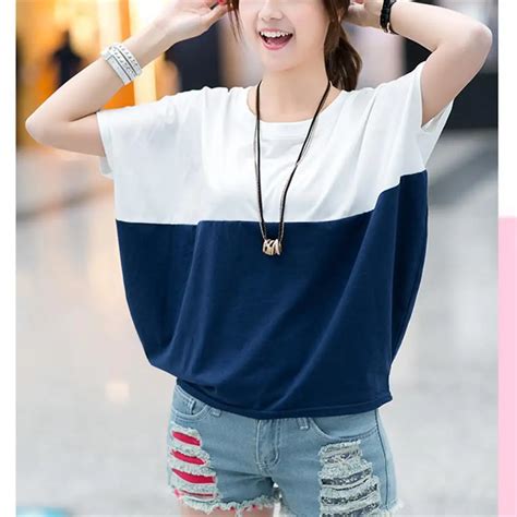 Casual Korean Style Women Tshirt For Summer 2018 Short Sleeve Plus Size Loose T Shirt Contrast