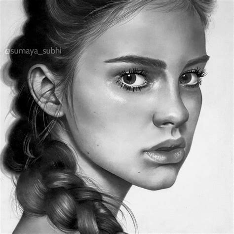 A Pencil Drawing Of A Woman With Braids