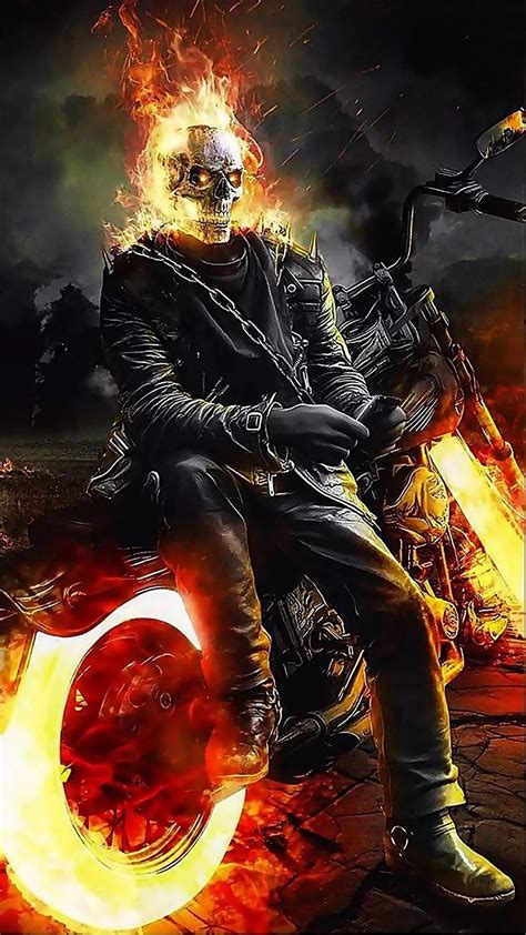 Marvel Comics Ghost Rider Skull Fire Burning Motorcycle