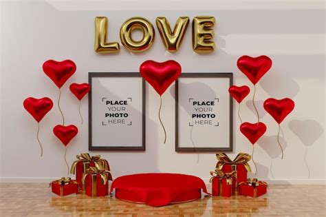 Premium Psd Happy Valentines Day Scene With Frame Mockup