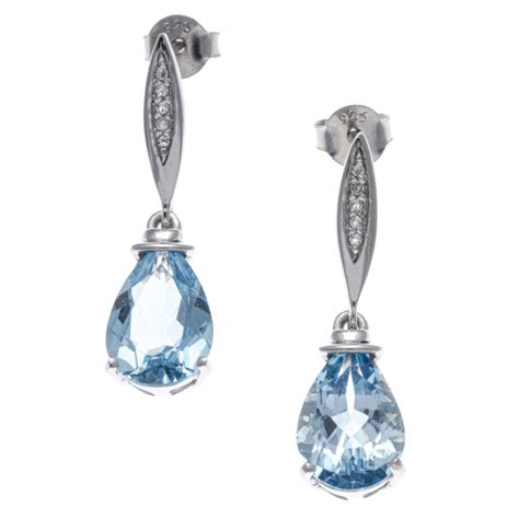 Boucles D Oreille Argent Rhodi G Poire Mm Topaze Bleue