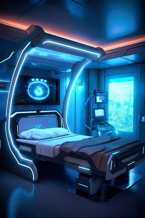 A Futuristic Hospital Room With Neon Lights
