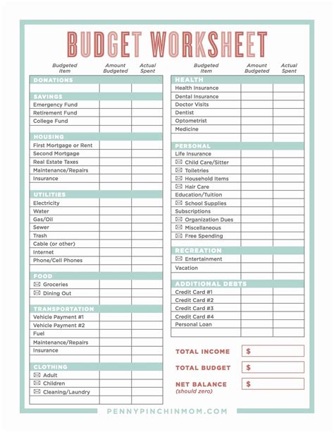 Printable Budget Spreadsheet