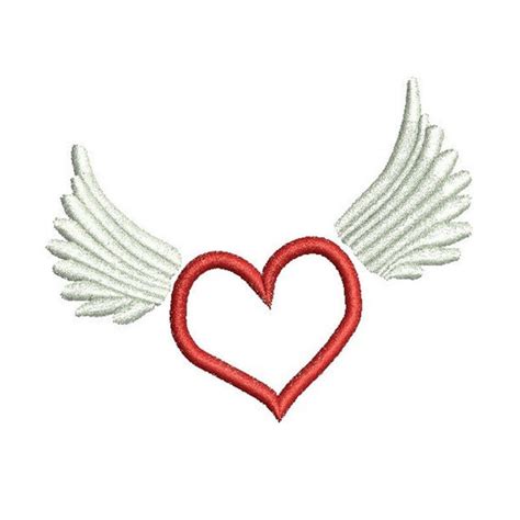 Angels Wing Love Heart With Wings Embroidery Heart Design Wing