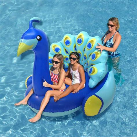Swimline 90705 Inflatable Peacock Giant Swimming Pool Float With Backrest Blue For Sale Online