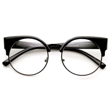 Womens Half Frame Semi Rimless Clear Lens Cat Eye Round Glasses Hipster Eye Glasses Glasses