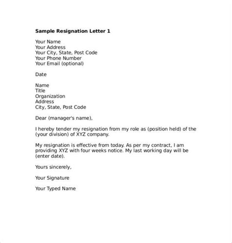 Structure Examples Resignation Letter 2 Week Notice Pdf