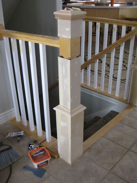 Newel posts are a tall and more or less ornamental post at the head and/or foot of a stair, supporting the handrail. update a banister with DIY newel post and spindles - TDA ...