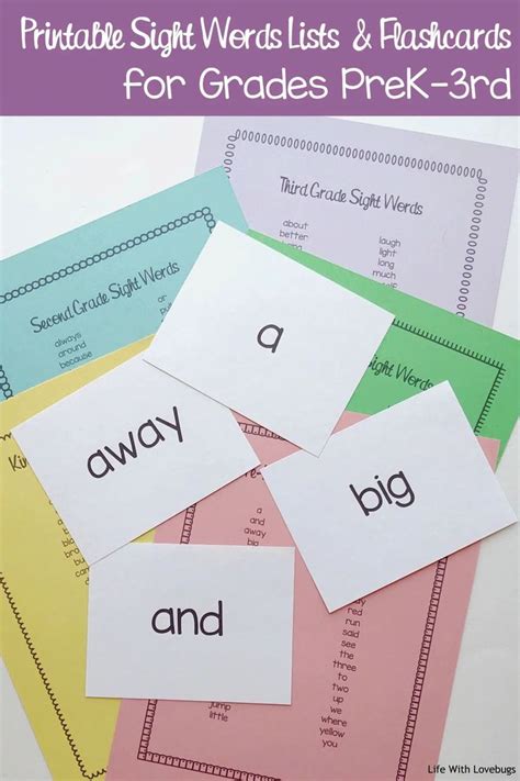 Four Different Sight Words And Flashcards For Grade 1 Students To
