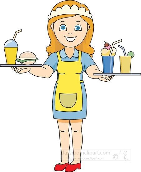 Occupation Clipart Waitress Holding Serving Trays With Food And Drinks