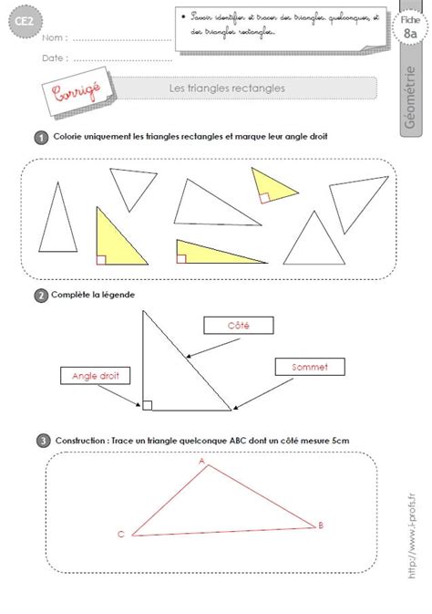 CE2: Exercices LES TRIANGLES ET TRIANGLES RECTANGLES