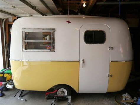 Yellow Buttercup Boler On Small Wheels Vintage Camper Tiny Trailer