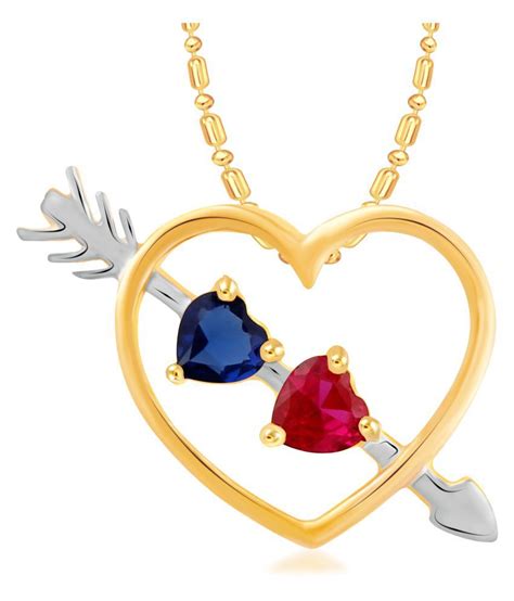 Vk Jewels Blue Red Heart Gold And Rhodium Plated Alloy Cz American Diamond Pendant With Chain